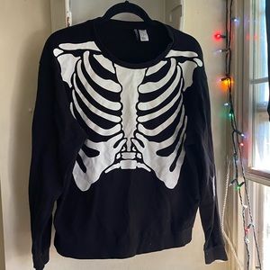 h&m skeleton print black crewneck sweater